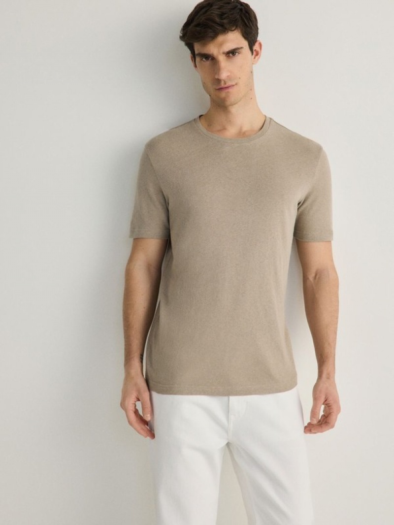 Reserved Regular Fit T-linen Blend T-shirts Herren Olivgrün | TWX-908276