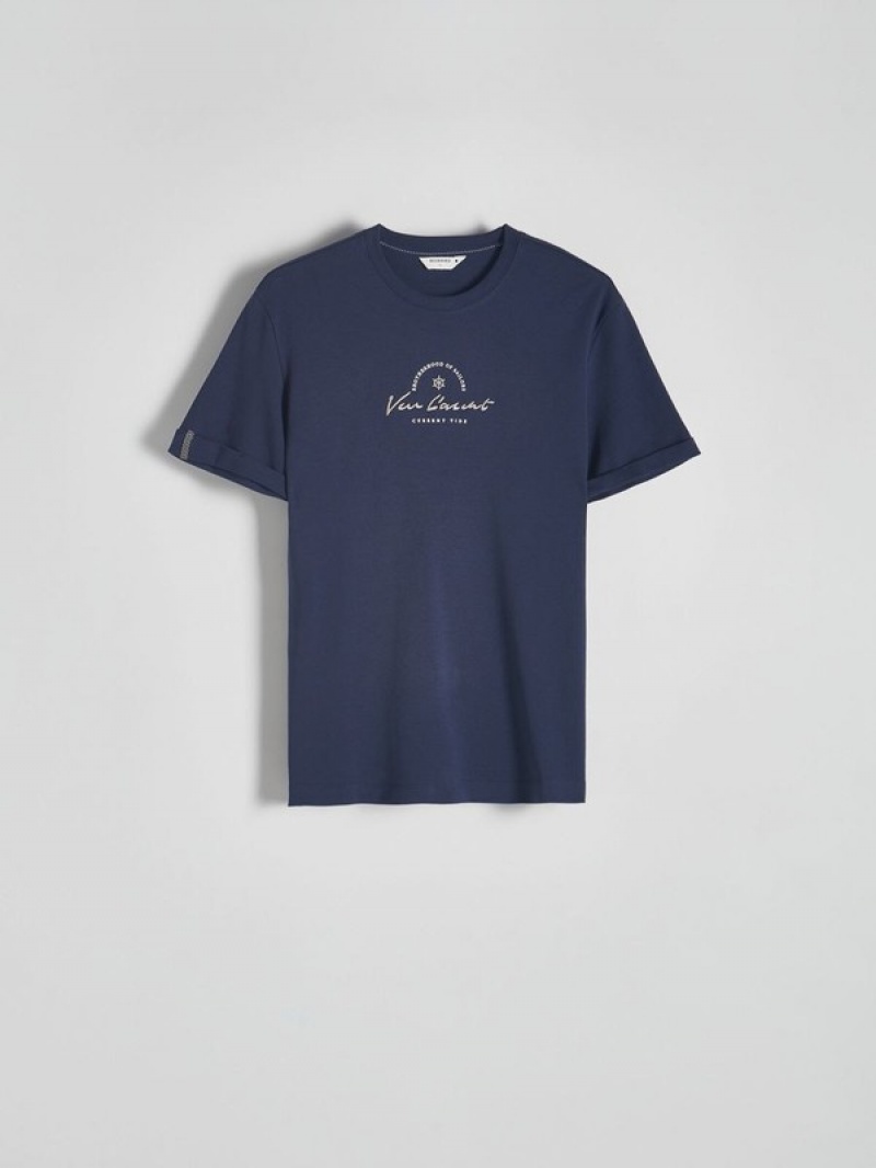 Reserved Regular Fit T-print T-shirts Herren Navy | HLM-485173