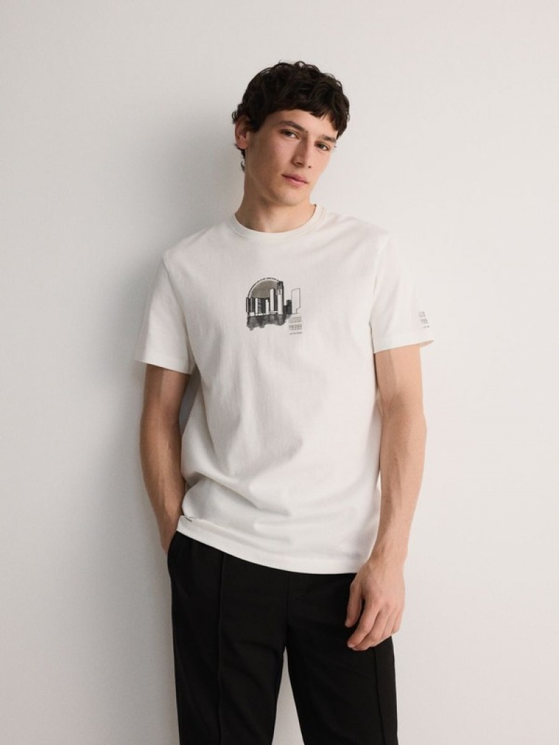 Reserved Regular Fit T-print T-shirts Herren Weiß | YLH-369214