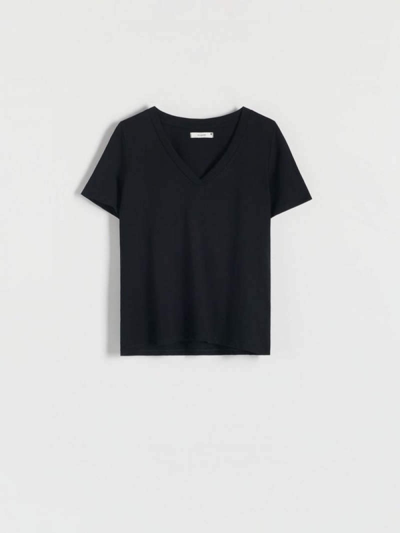 Reserved Regular Fit T-shirts Damen Schwarz | HYI-086593