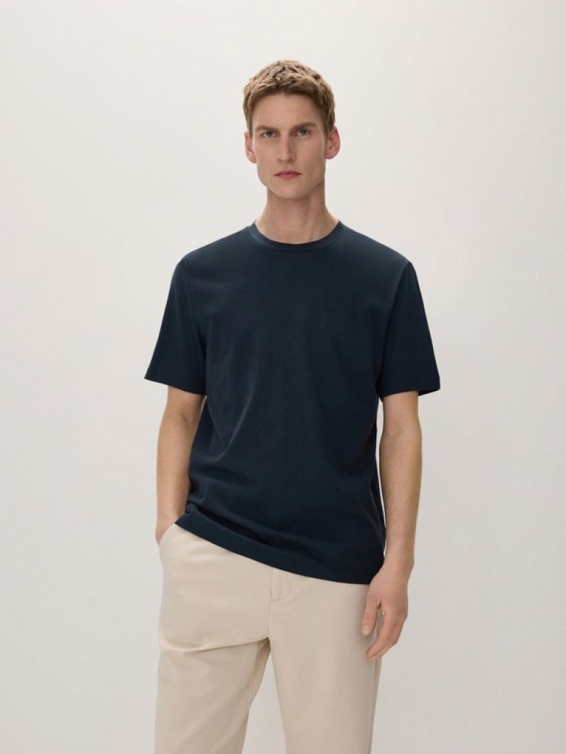 Reserved Regular Fit T-silk Blend T-shirts Herren Navy | DTR-965802