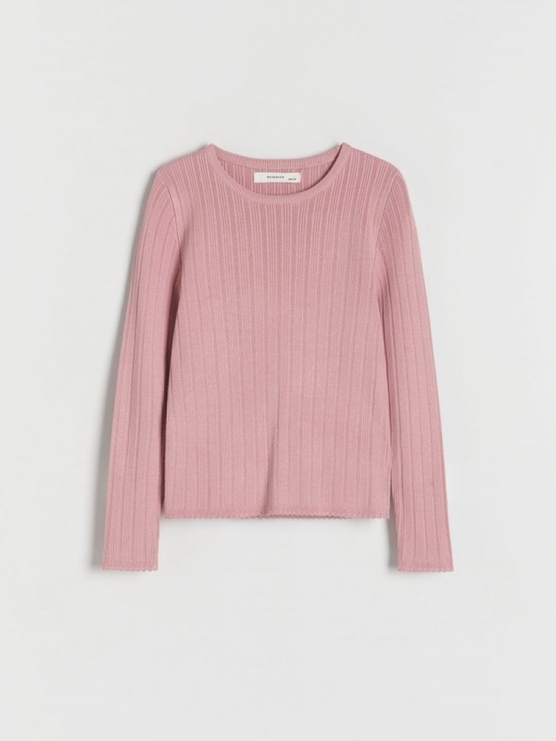 Reserved Rib Knit Pullover Mädchen Rosa | IKE-401395