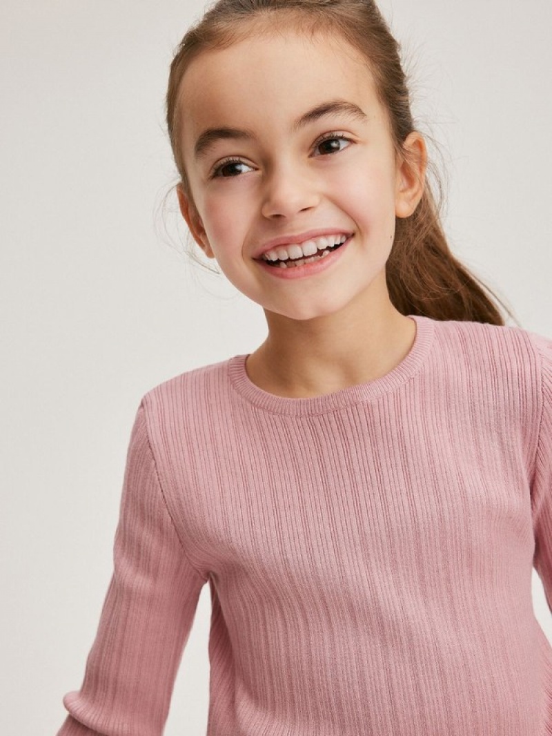 Reserved Rib Knit Pullover Mädchen Rosa | IKE-401395