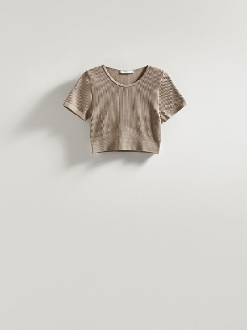 Reserved Rib Knit T-shirts Damen Kaffee | IAZ-341782