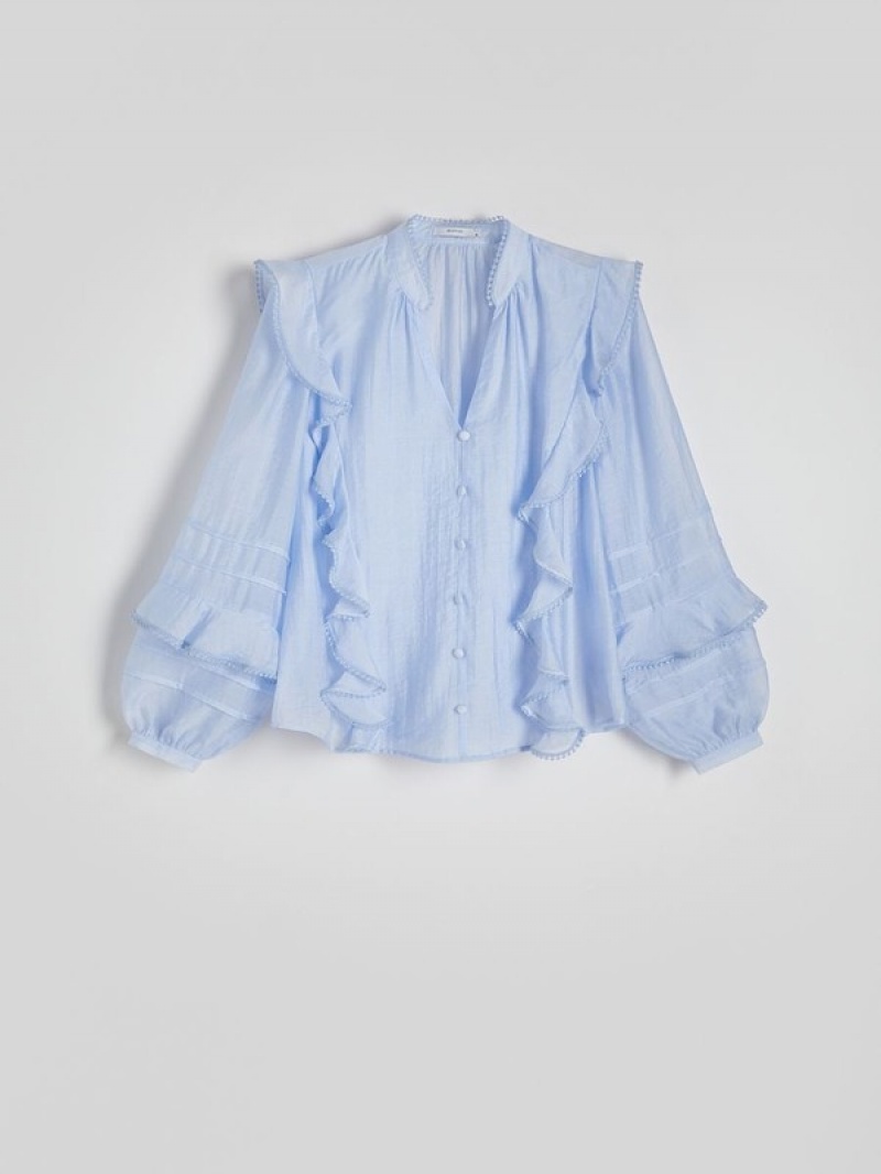 Reserved Ruffle Hemd Damen Hellblau | KLZ-067593