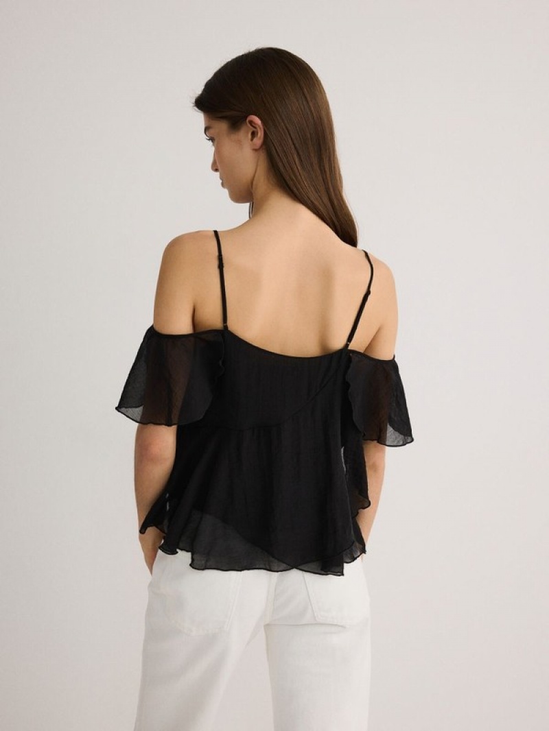 Reserved Ruffle T-shirts Damen Schwarz | TLR-963518