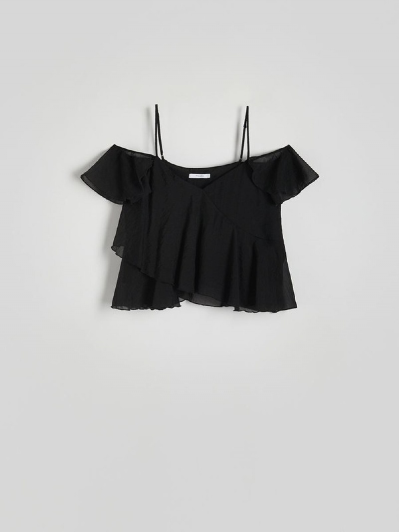 Reserved Ruffle T-shirts Damen Schwarz | TLR-963518