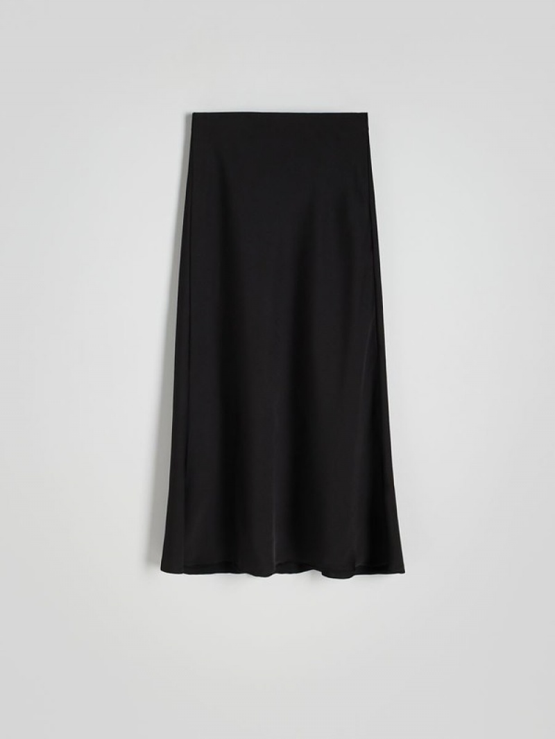 Reserved Satin Midi Röcke Damen Schwarz | ZIM-586423