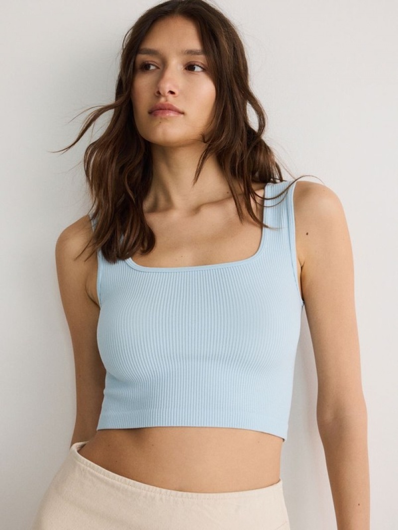 Reserved Seamless Jersey Top T-shirts Damen Blau | WYU-809271