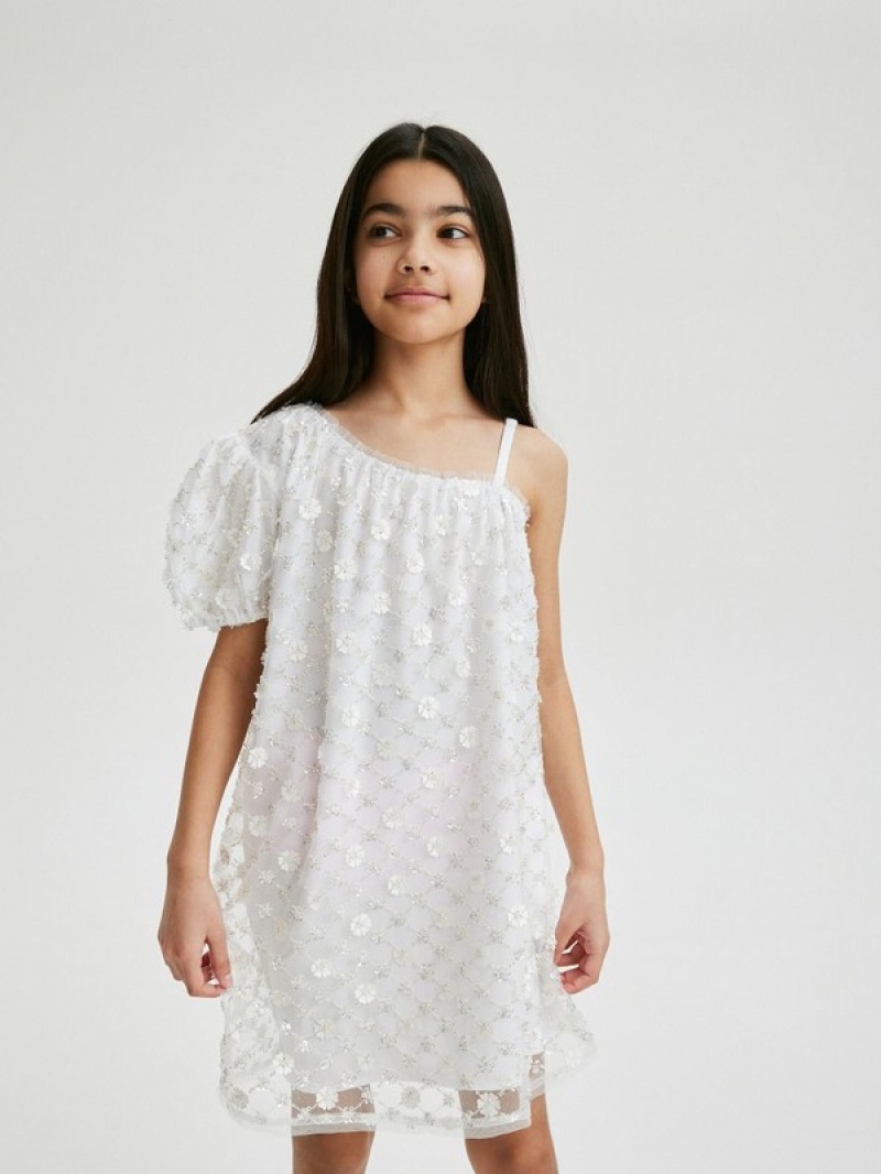 Reserved Sequin Appliqué Kleid Mädchen Weiß | BQF-603251