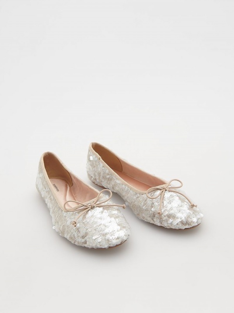 Reserved Sequin Ballerinas Halbschuhe Damen Beige | VBG-931672