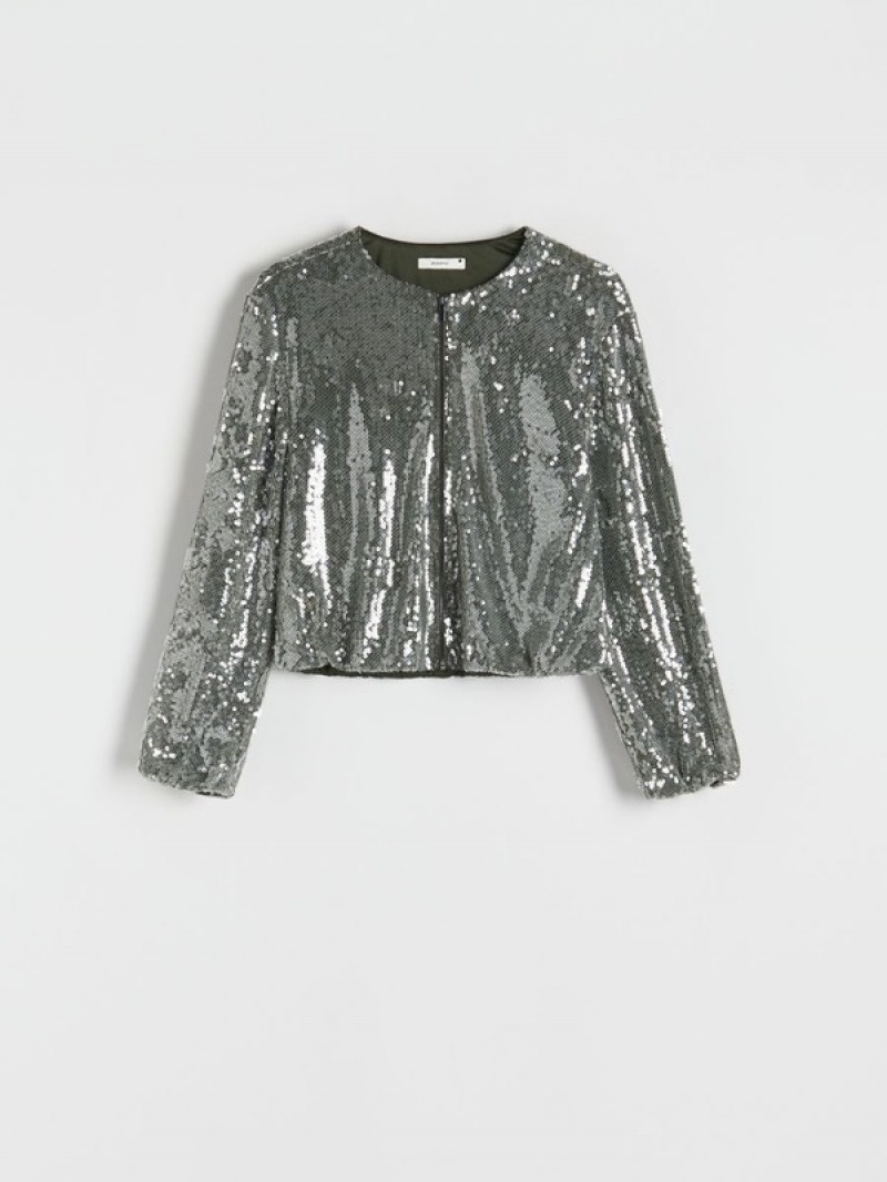 Reserved Sequin Bomber Jacken Damen Grün | ZXE-783109