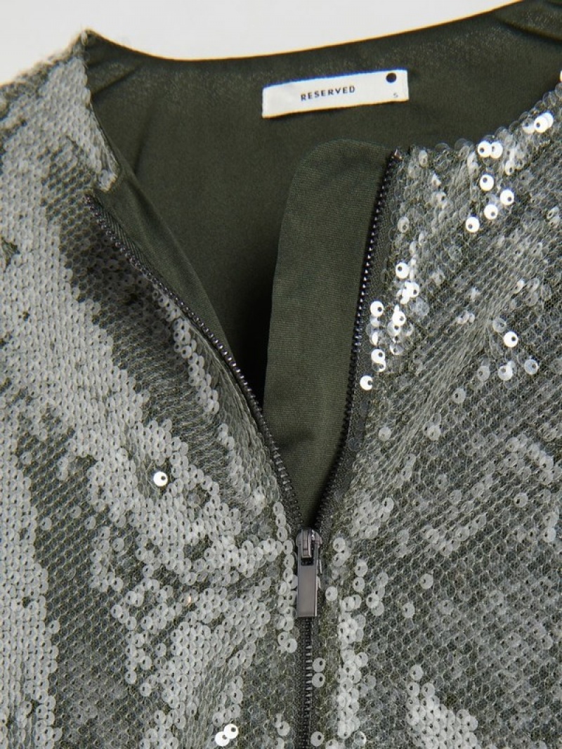 Reserved Sequin Bomber Jacken Damen Grün | ZXE-783109