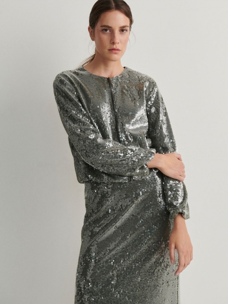 Reserved Sequin Bomber Jacken Damen Grün | ZXE-783109