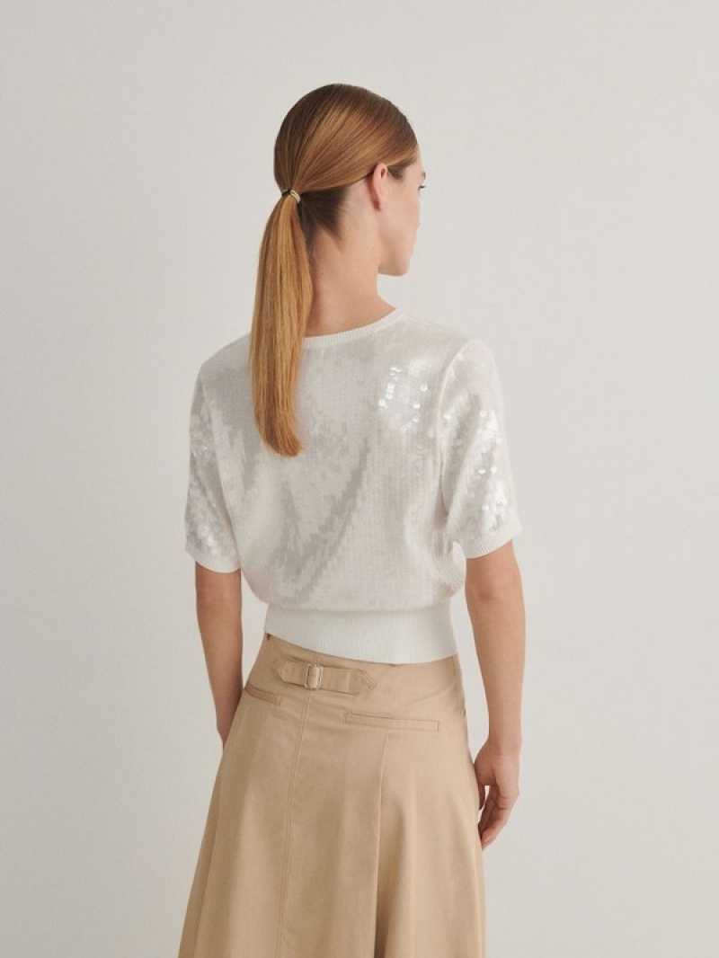 Reserved Sequin Pullover Damen Weiß | RYL-096238