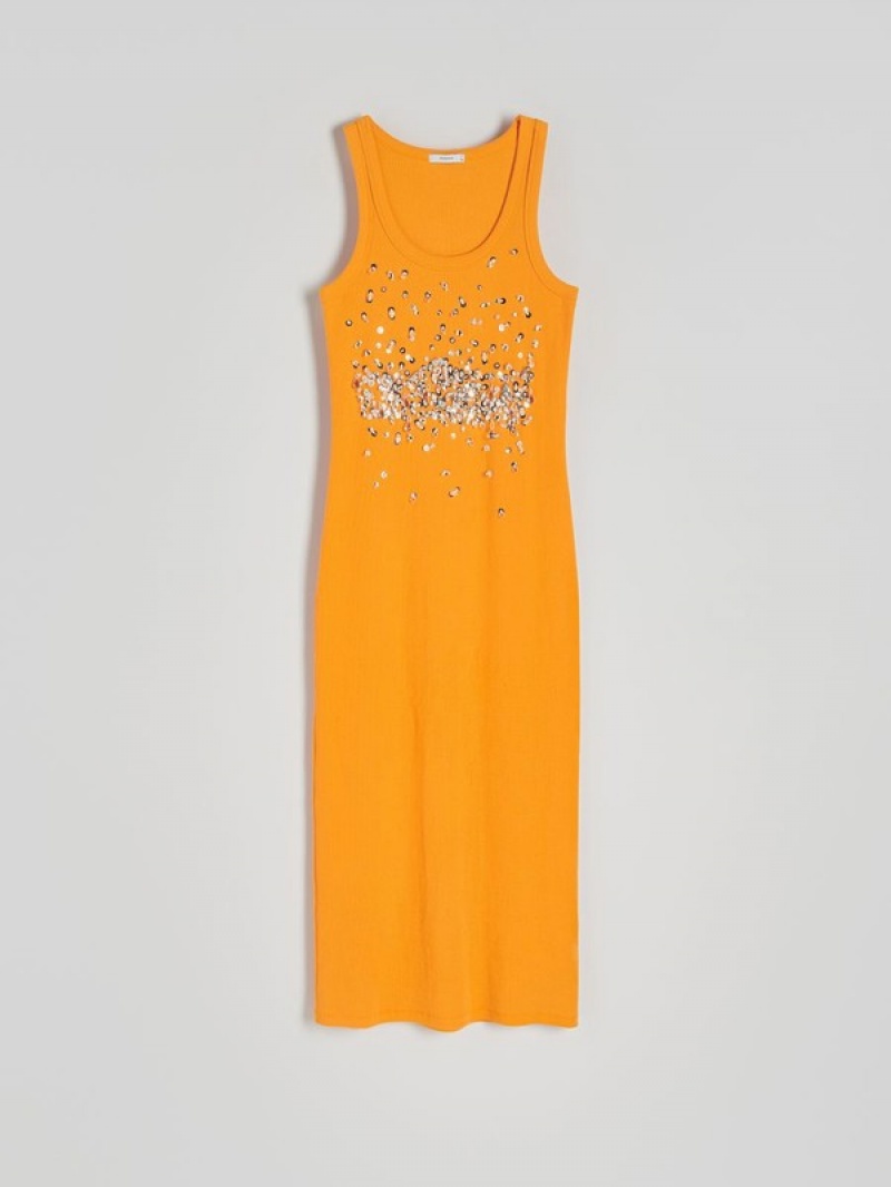 Reserved Shiny Appliqués Kleid Damen Orange | RQX-495703