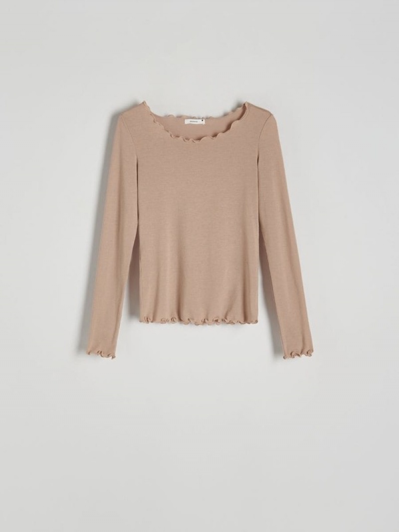 Reserved Silk Top Hemd Damen Beige | IOW-306281