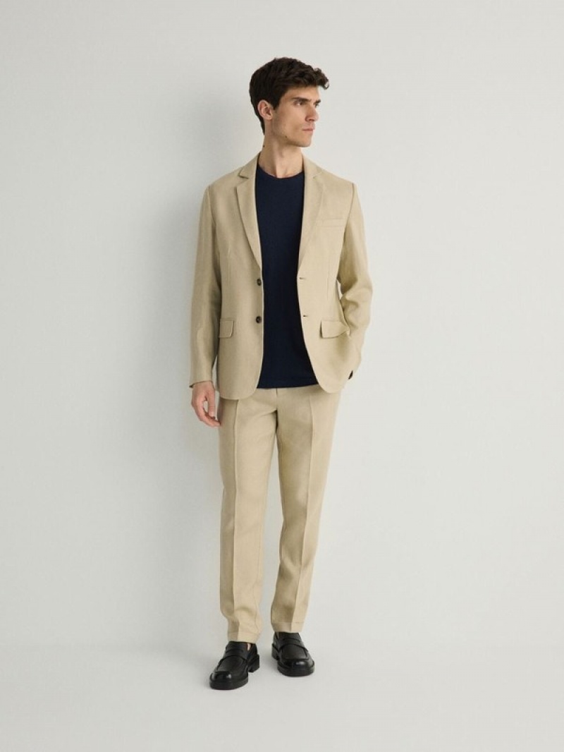 Reserved Slim Fit Linen Anzüge Herren Beige | EGV-619478