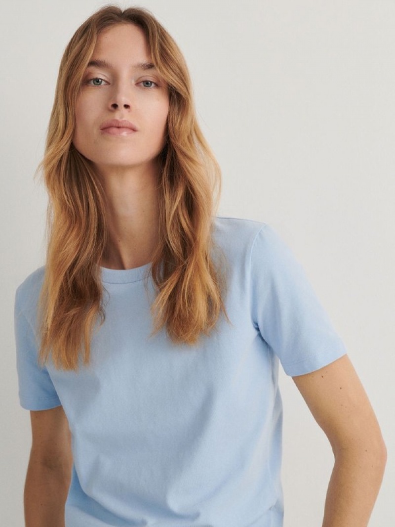 Reserved Slim Fit T-shirts Damen Blau | YVR-504367