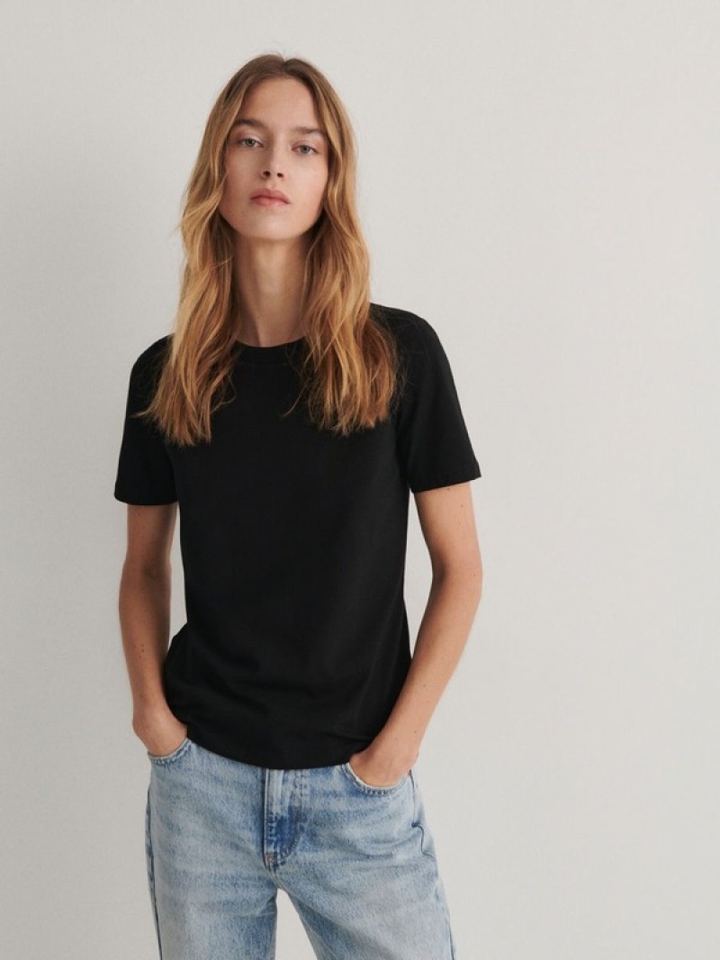 Reserved Slim Fit T-shirts Damen Schwarz | TMY-419832