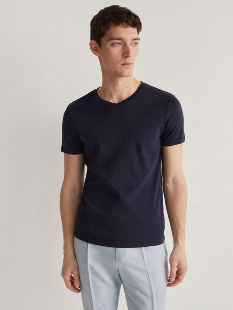 Reserved Slim Fit V-neck T-shirts Herren Navy | QAK-931847