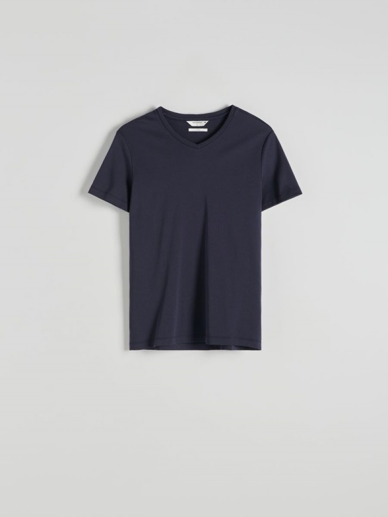 Reserved Slim Fit V-neck T-shirts Herren Navy | QAK-931847