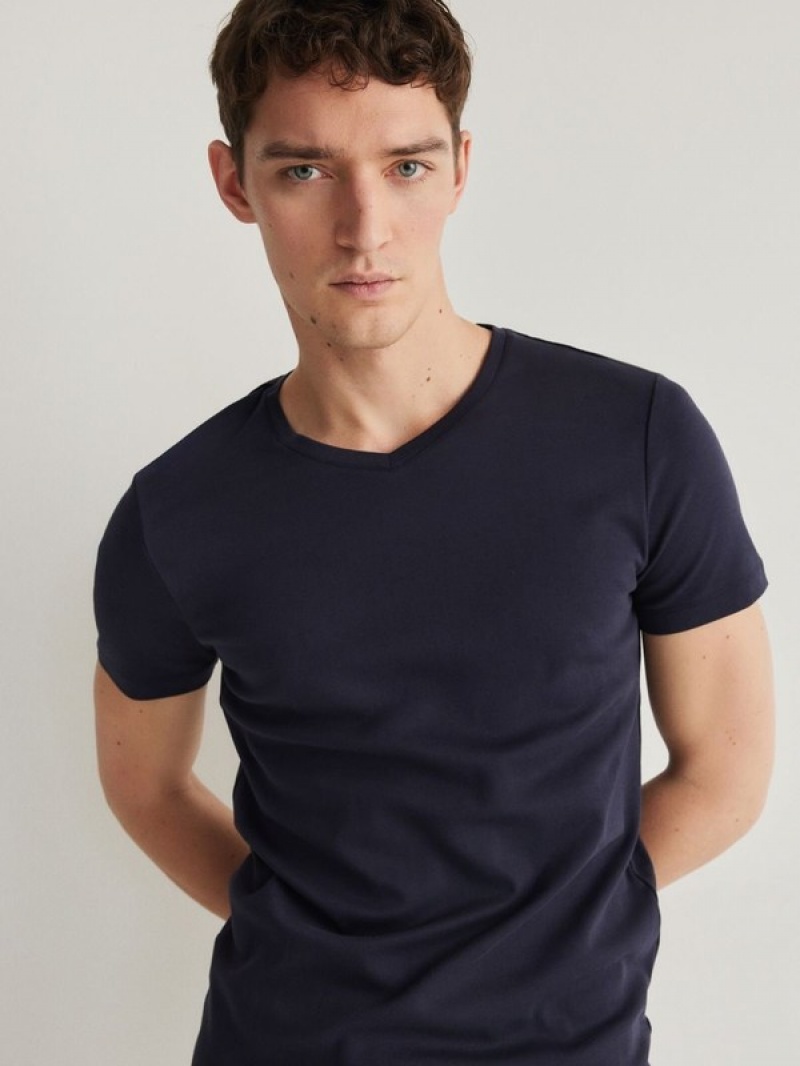 Reserved Slim Fit V-neck T-shirts Herren Navy | QAK-931847