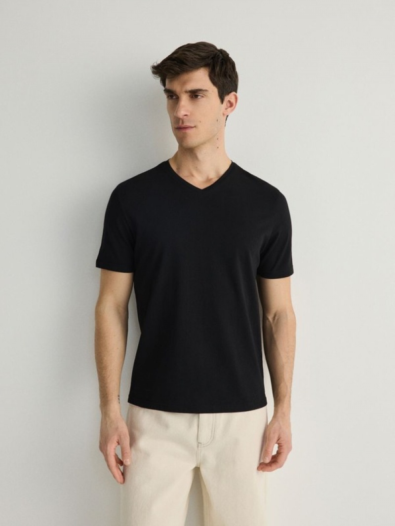 Reserved Slim Fit V-neck T-shirts Herren Schwarz | ORZ-263578