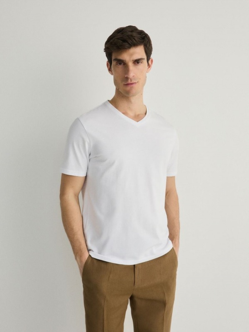 Reserved Slim Fit V-neck T-shirts Herren Weiß | IPT-394875