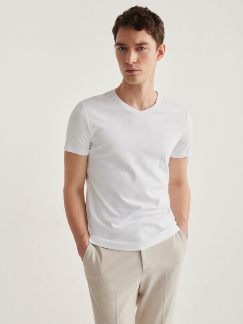 Reserved Slim Fit V-neck T-shirts Herren Weiß | NFG-534960