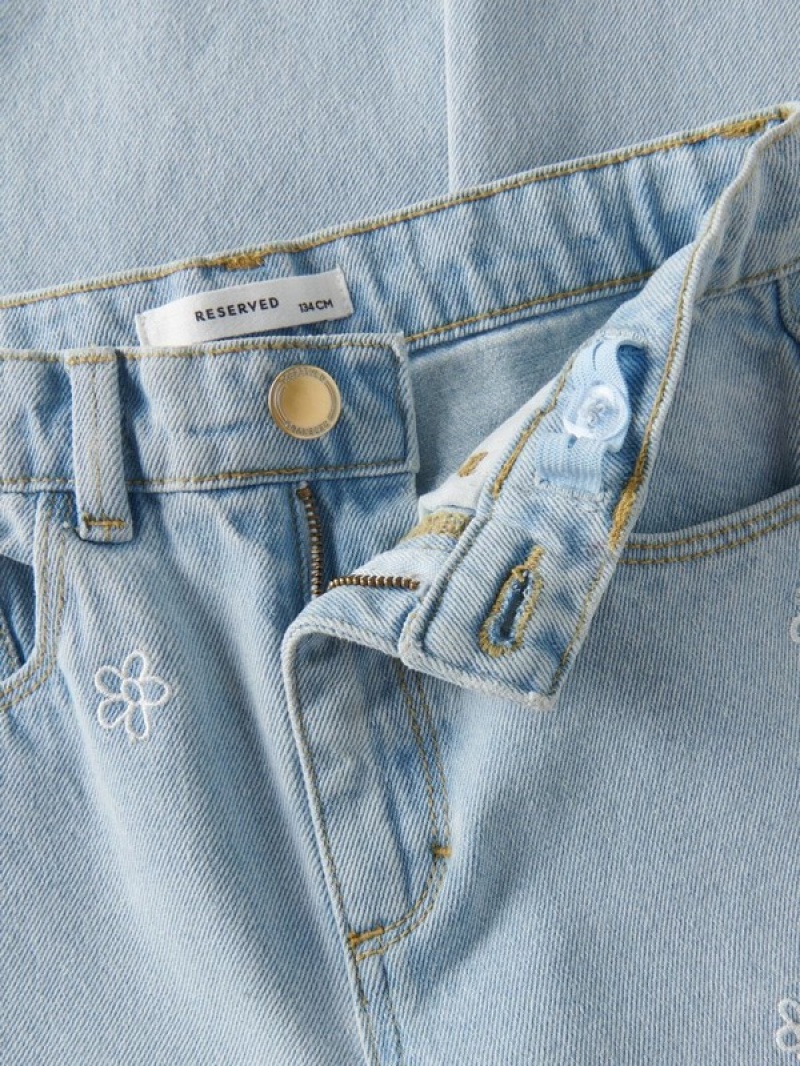 Reserved Straightembroidery Detailing Jeans Mädchen Blau | DAG-973412