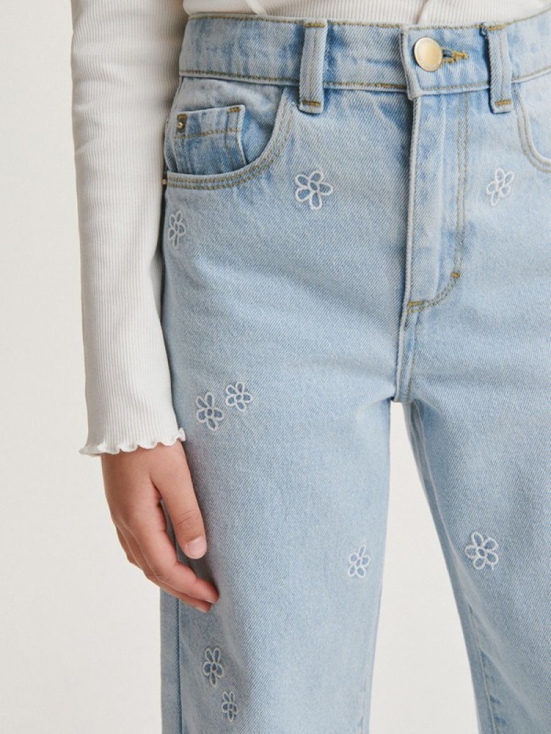 Reserved Straightembroidery Detailing Jeans Mädchen Blau | DAG-973412