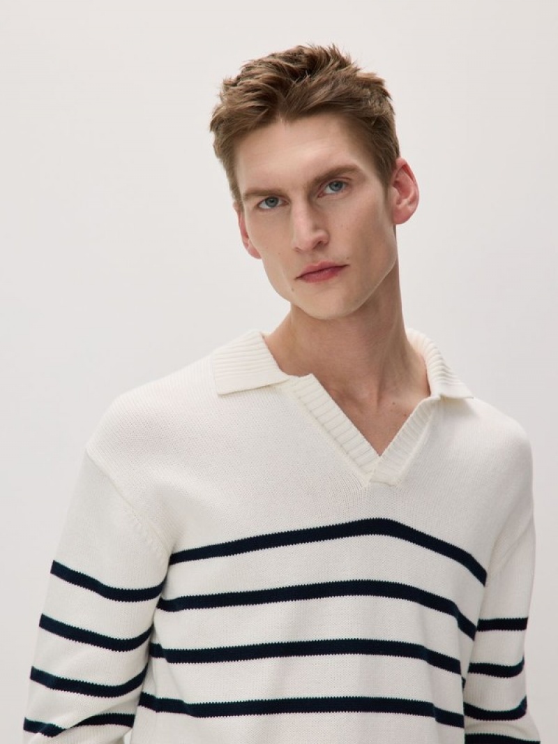 Reserved Stripe Baumwoll Pullover Herren Weiß | NFZ-930568