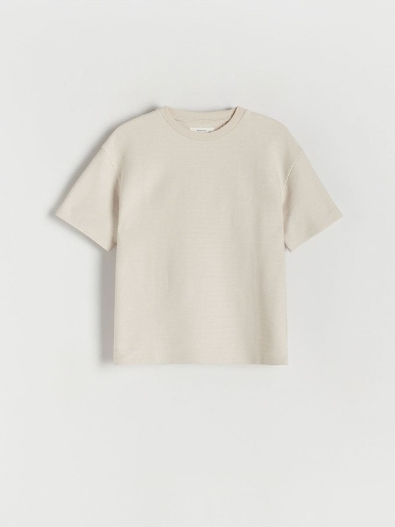 Reserved Structural Fabric T-shirts Jungen Beige | JXF-584913