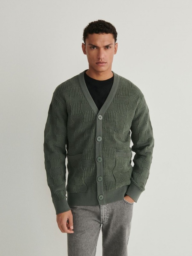 Reserved Structural Knit Cardigan Pullover Herren Grün | UHZ-026485