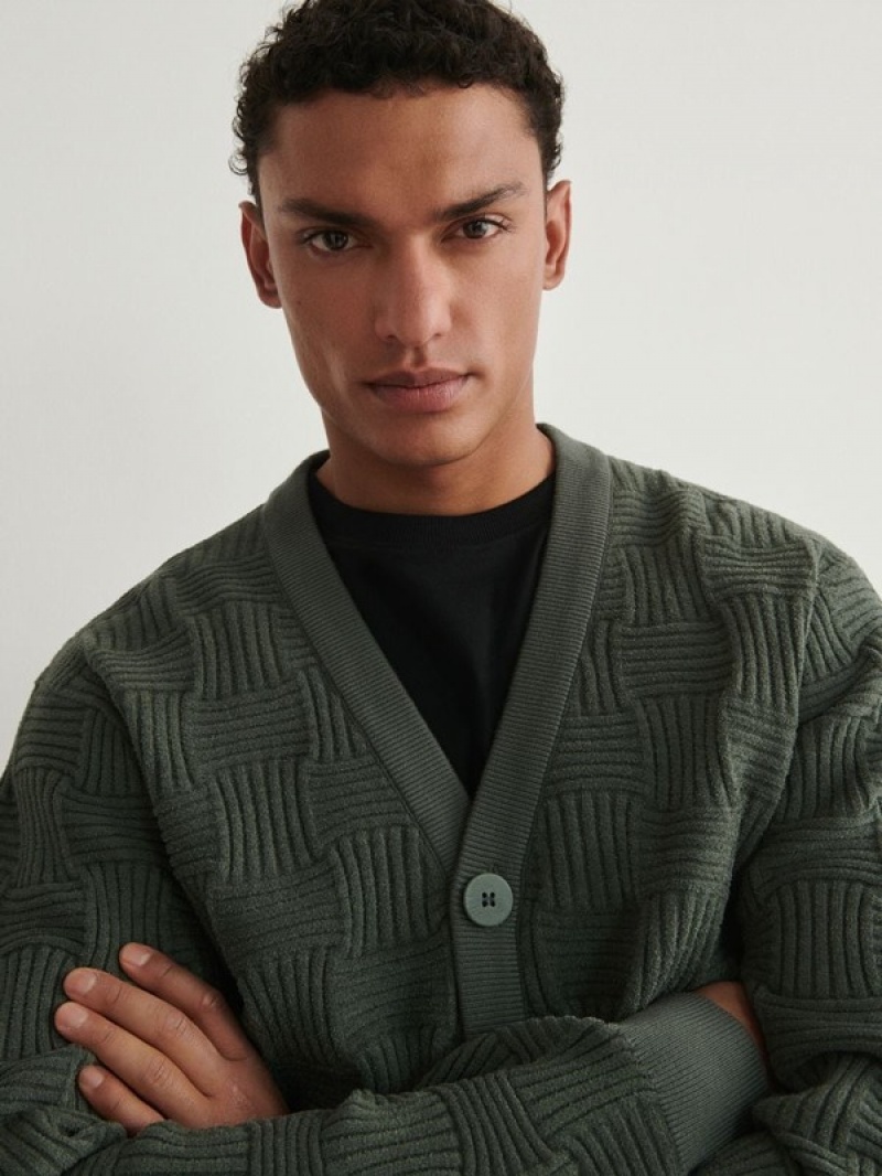 Reserved Structural Knit Cardigan Pullover Herren Grün | UHZ-026485