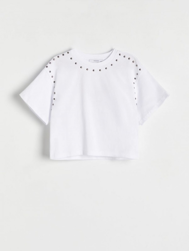 Reserved Studded T-shirts Mädchen Weiß | RKY-074513