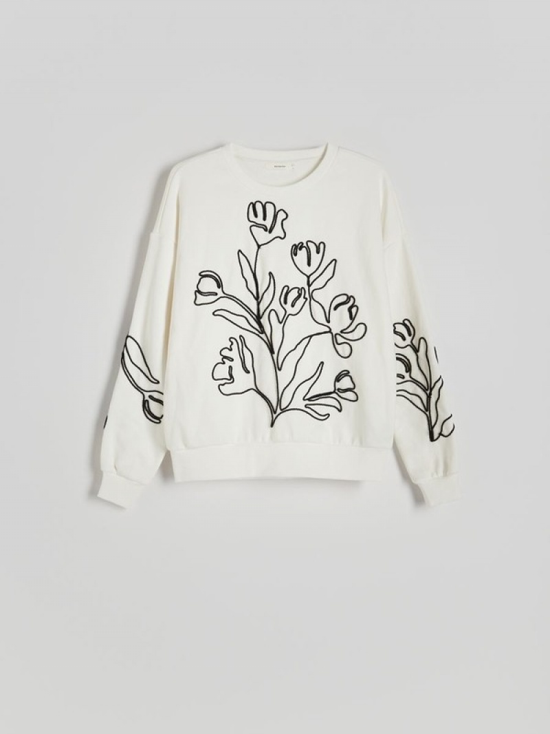 Reserved Sweatdecorative Appliqué Sweatshirts Damen Weiß | XUO-849103