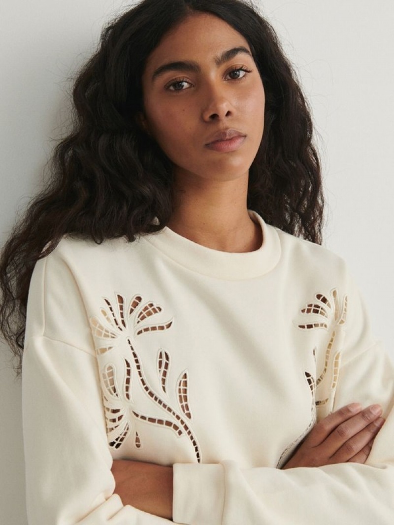 Reserved Sweatembroidery Detailing Sweatshirts Damen Weiß | CUW-038624