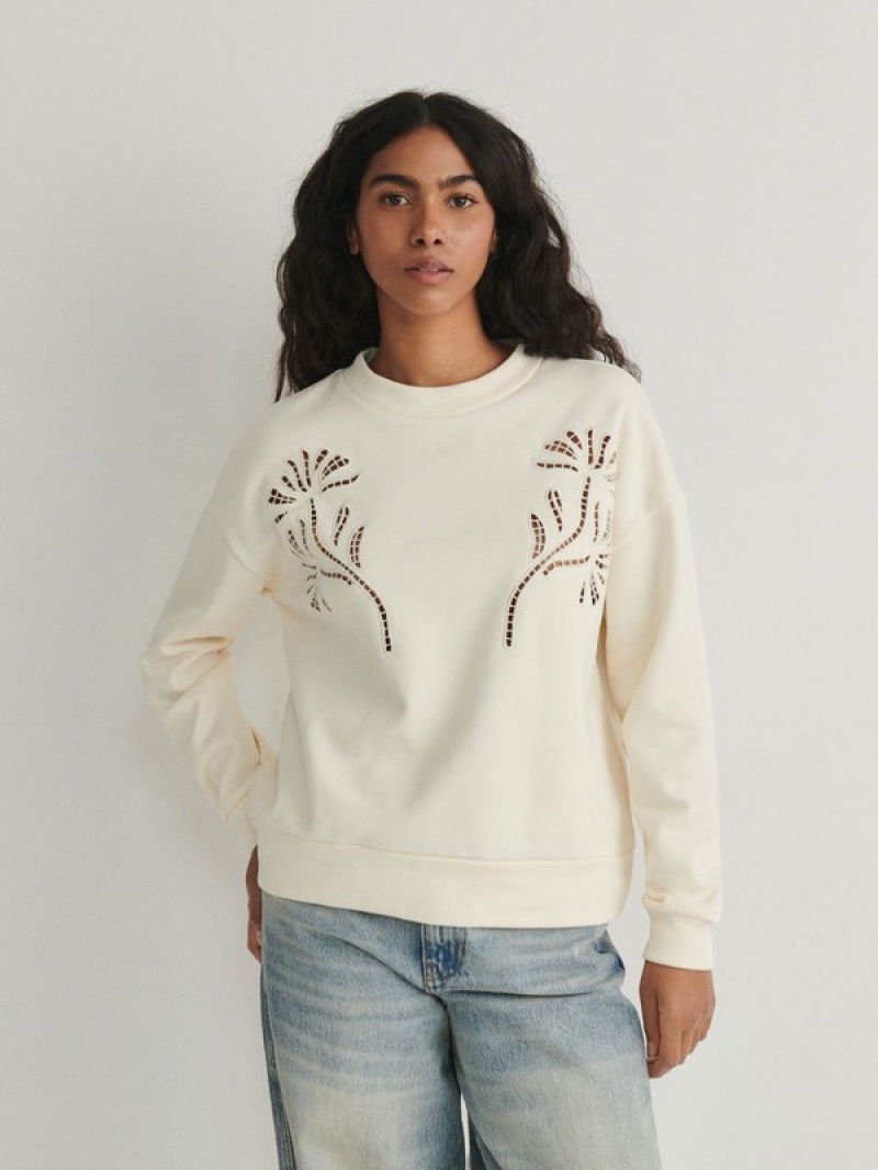 Reserved Sweatembroidery Detailing Sweatshirts Damen Weiß | CUW-038624