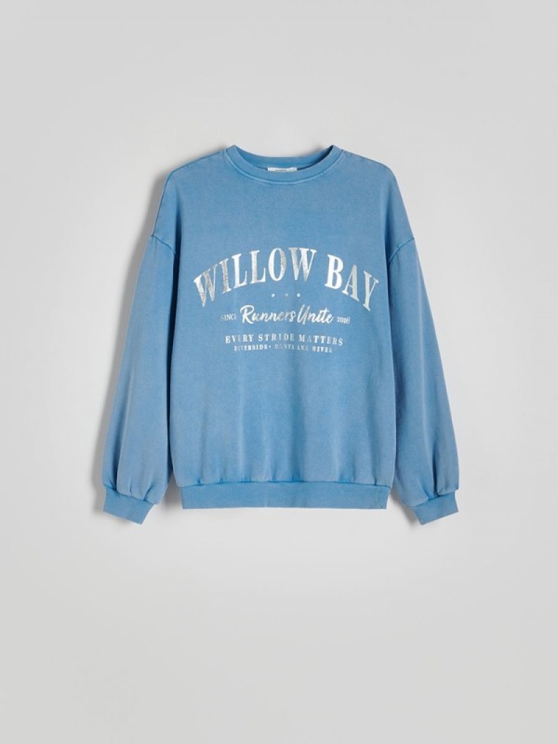 Reserved Sweatmetallic Print Sweatshirts Damen Hellblau | DIU-620193