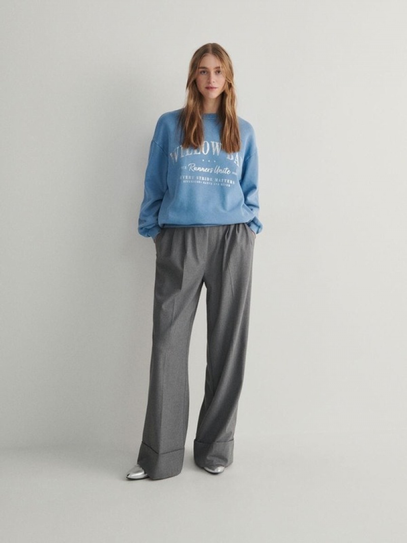 Reserved Sweatmetallic Print Sweatshirts Damen Hellblau | DIU-620193