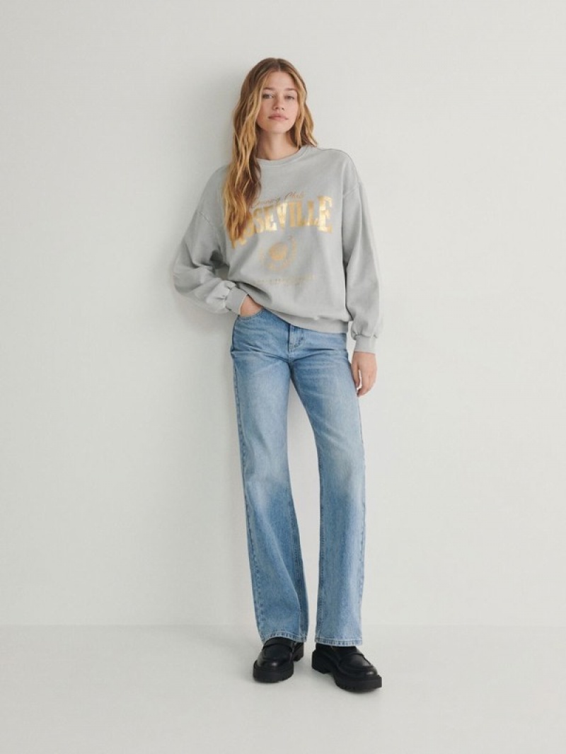 Reserved Sweatmetallic Print Sweatshirts Damen Hellgrau | QJN-025691