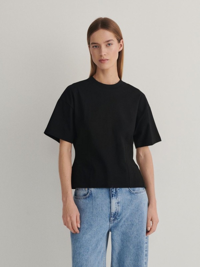 Reserved Taille-fitted T-shirts Damen Schwarz | TDA-415729