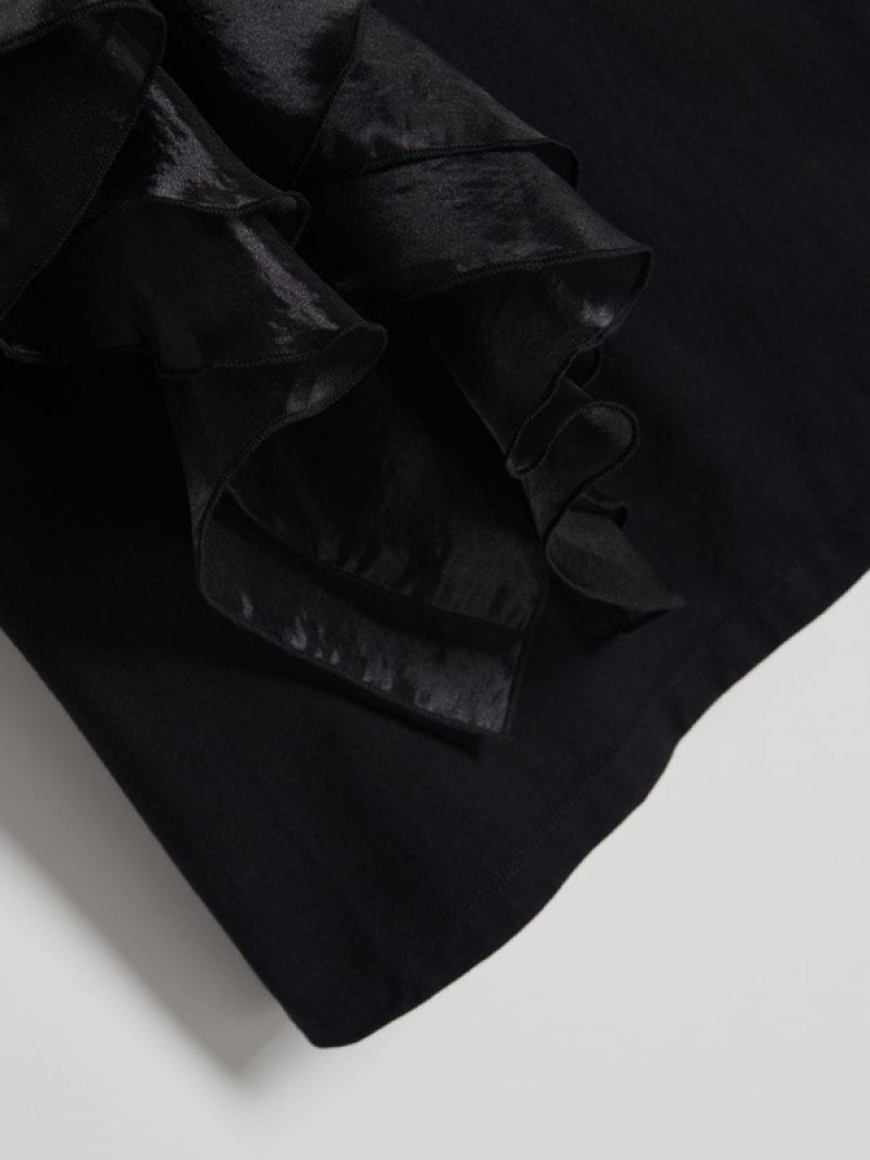 Reserved T-decorative Ruffle Detail Hemd Damen Schwarz | UNR-824316