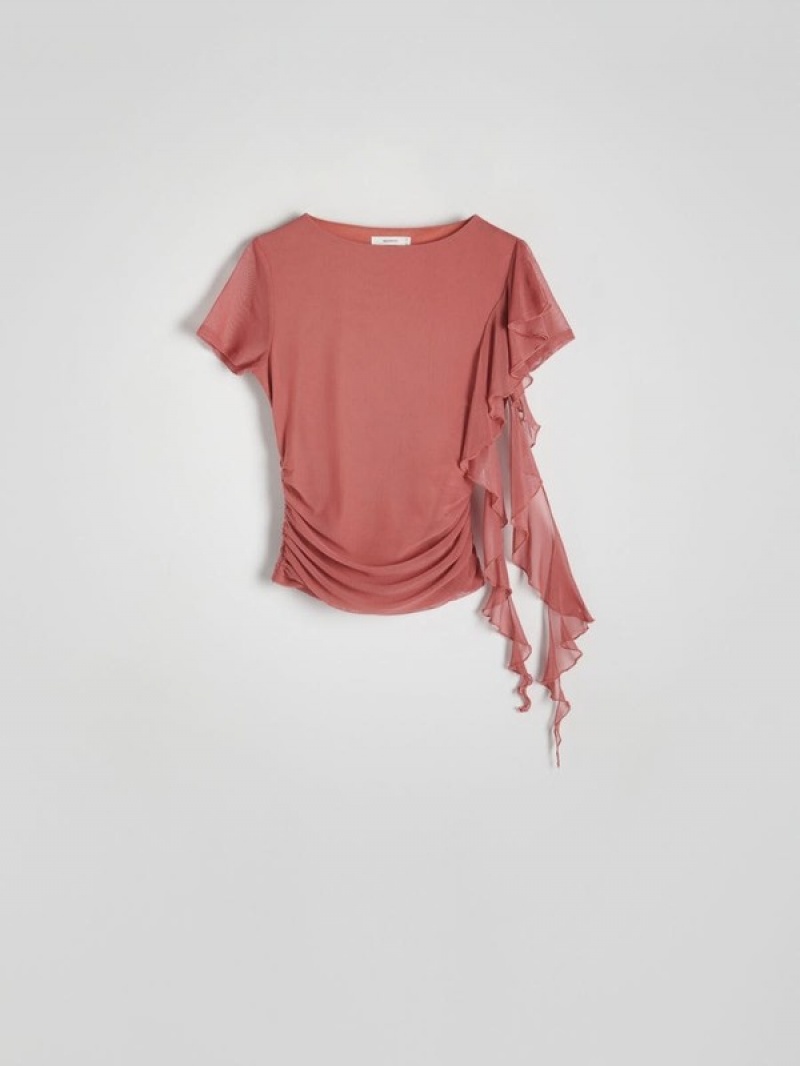 Reserved T-decorative Trimming Hemd Damen Rot | ZAO-375694