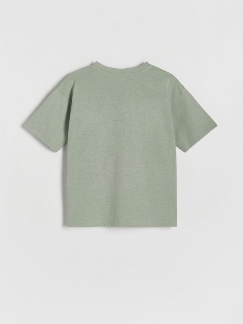 Reserved T-embroidery Detailing T-shirts Jungen Grün | PUL-270965