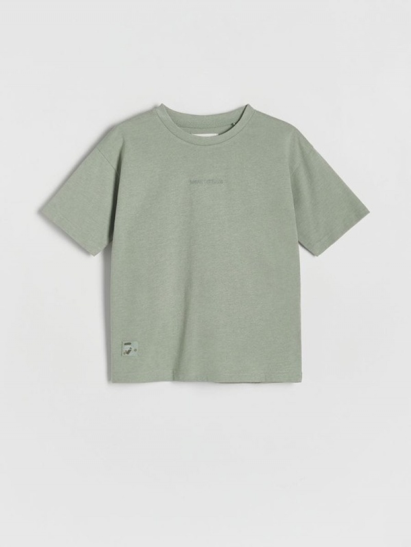 Reserved T-embroidery Detailing T-shirts Jungen Grün | PUL-270965