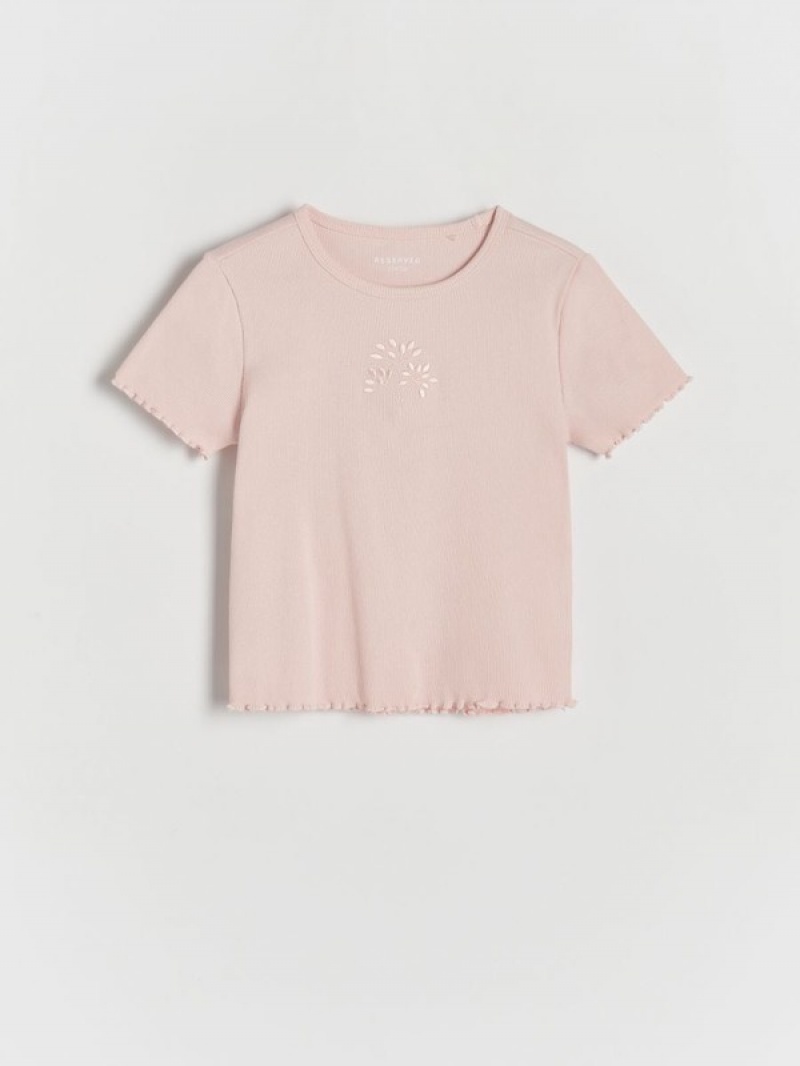 Reserved T-embroidery Detailing T-shirts Mädchen Rosa | XUI-841573