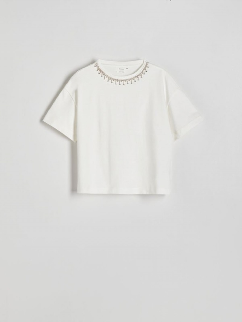 Reserved T-jewellery Detailing T-shirts Damen Weiß | ZYN-872095